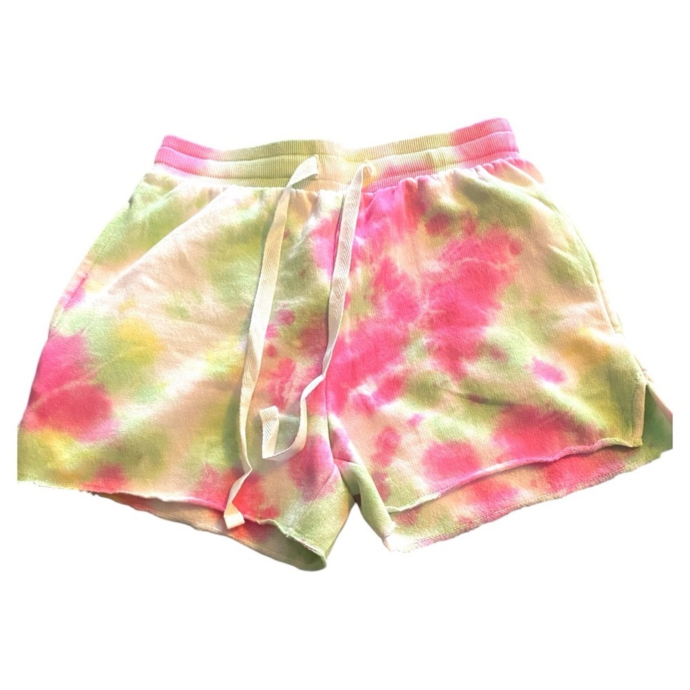 Vibrant Pink and Green Tie-Dye Athletic Shorts